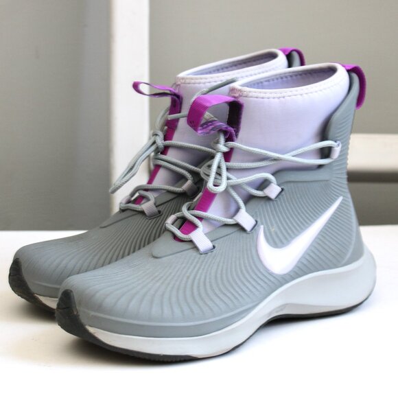 Nike Youth Gray Purple Binzie Waterproof Rain Boots Sneakers BQ5380-00 Size 4 Y - Picture 2 of 9